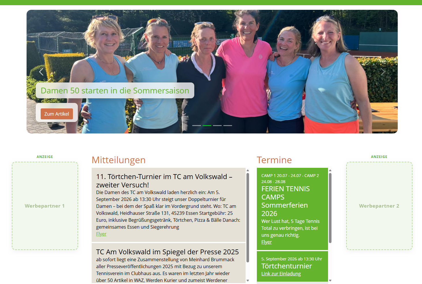 Startseite von www.volkswald.de mit den Werbepartner-Flächen